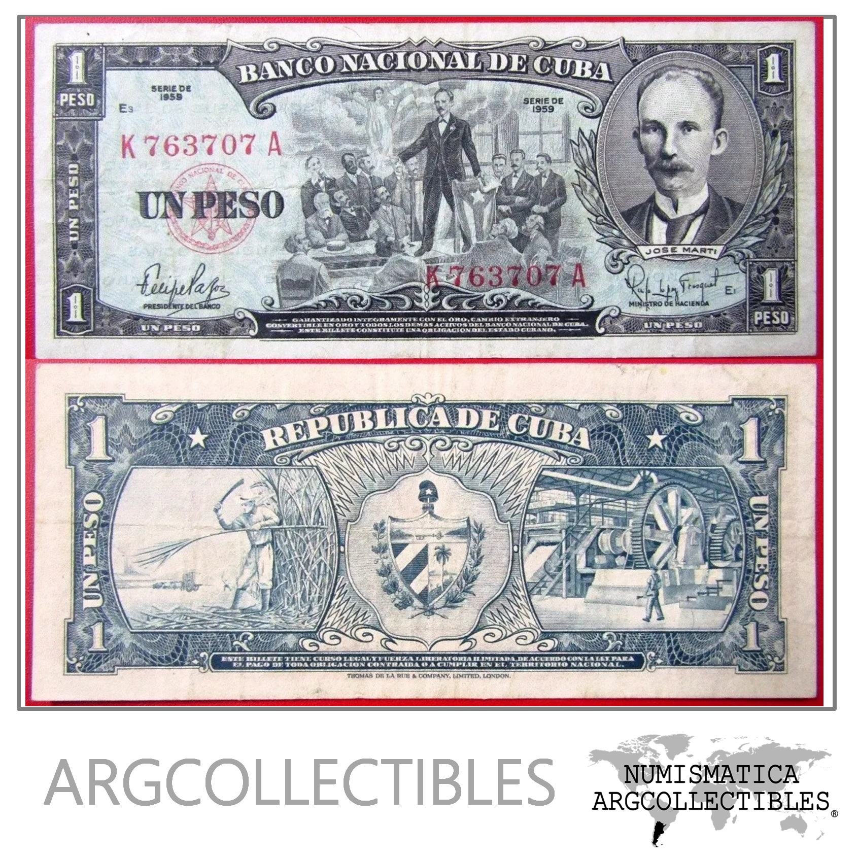 Cuba Billete 1 Peso Condicion Vf Ano 1959 Pick 90 Argcollectibles