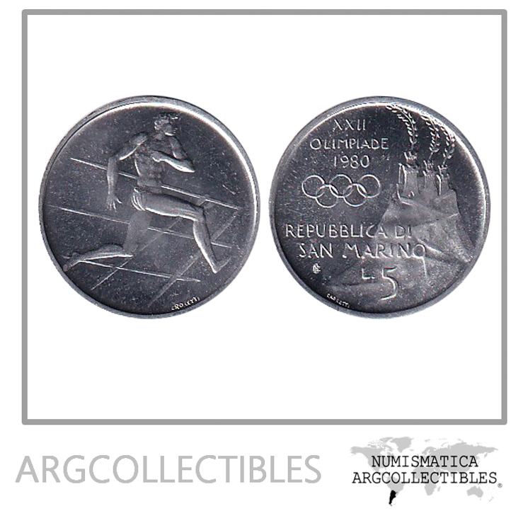 San Marino Moneda 5 Liras 1980 Aluminio KM 104 UNC Argcollectibles