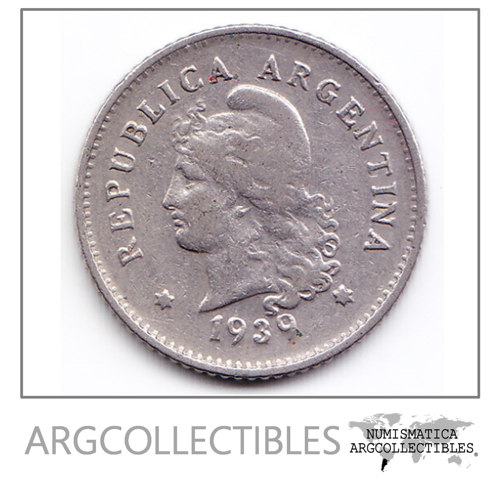 Argentina Moneda Nacional 10 Centavos 1939 Niquel Vf+ – Argcollectibles